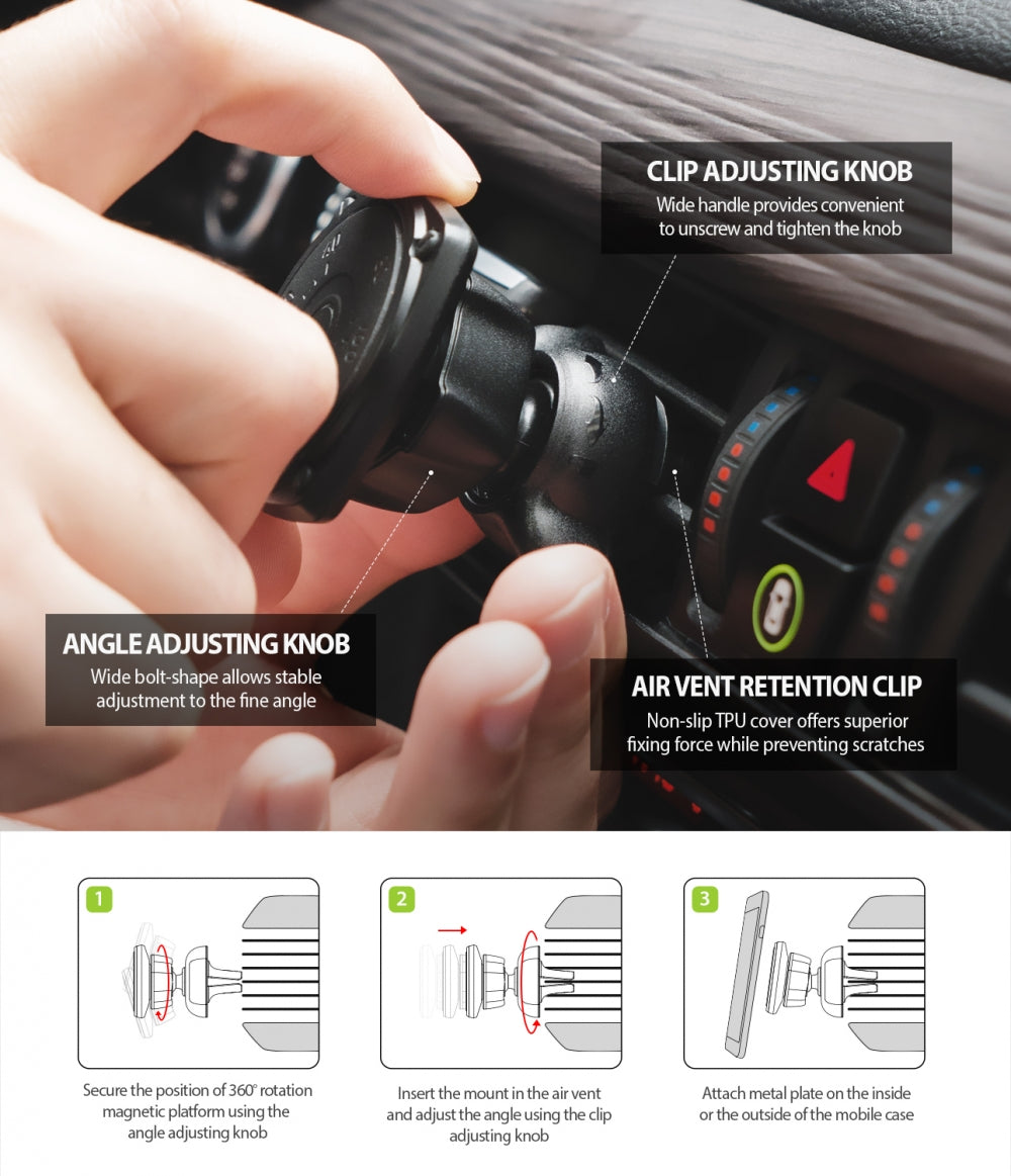 Ringke Power Clip mágneses autós tartó, univerzális, fekete