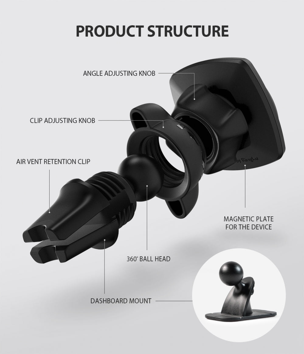 Ringke Power Clip mágneses autós tartó, univerzális, fekete