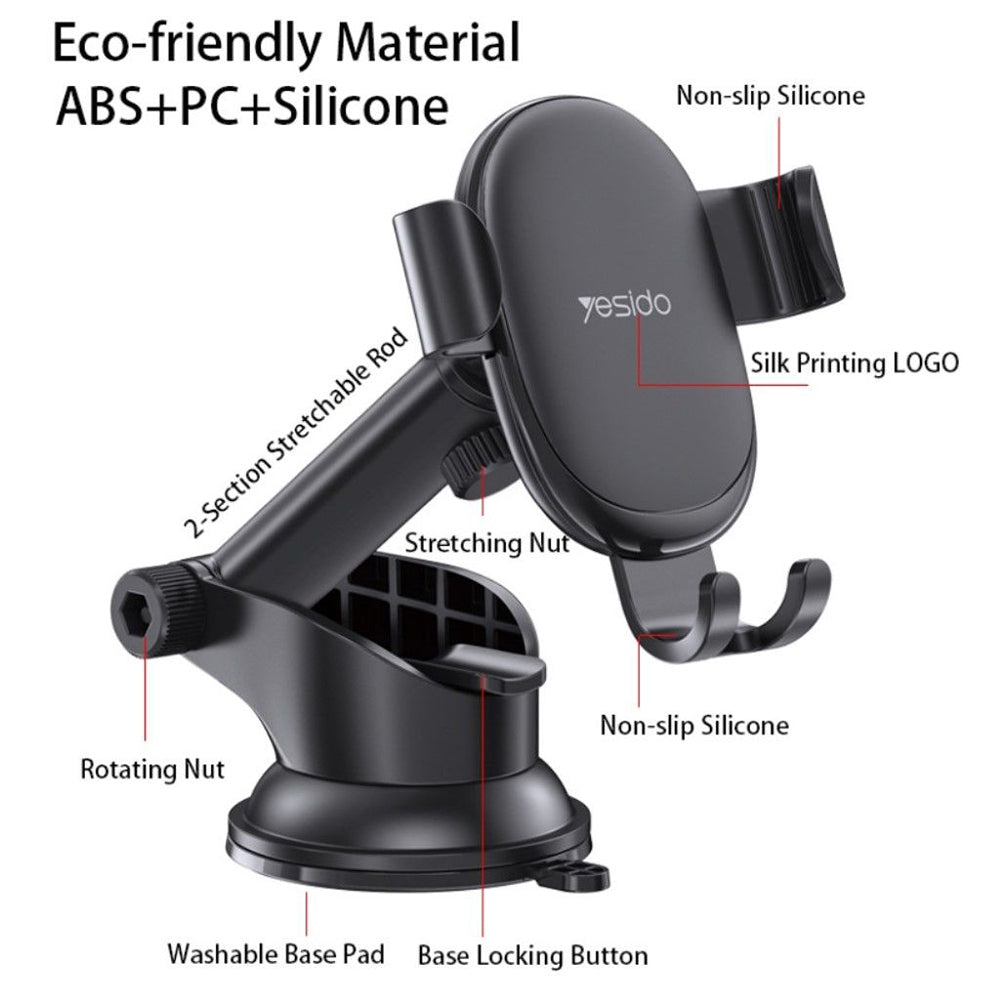 Yesido C120 autós tartó, 4inch - 6.5inch, Fekete