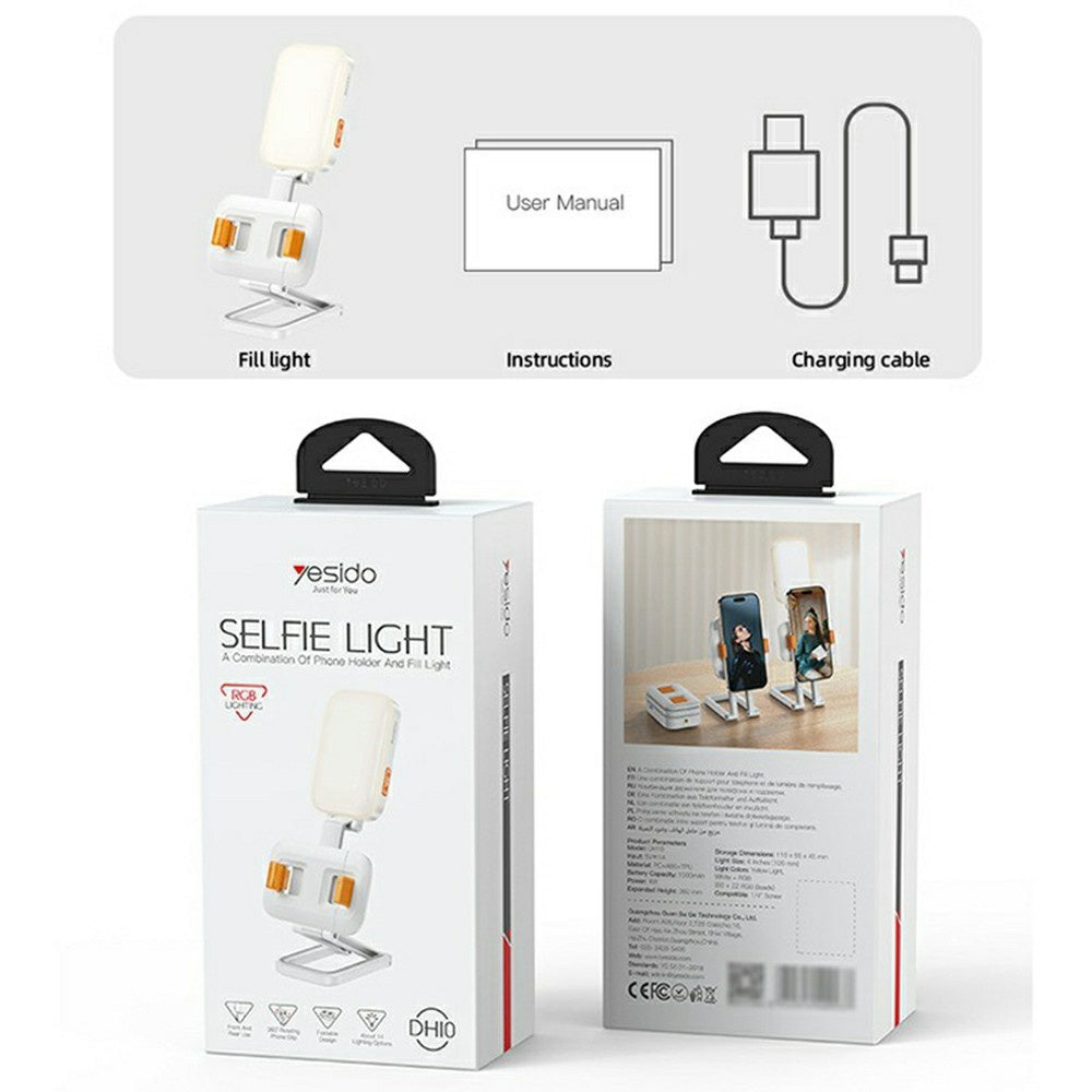 Yesido DH10 Selfie Light asztali tartó, 4.7 inch - 7 inch, Fehér
