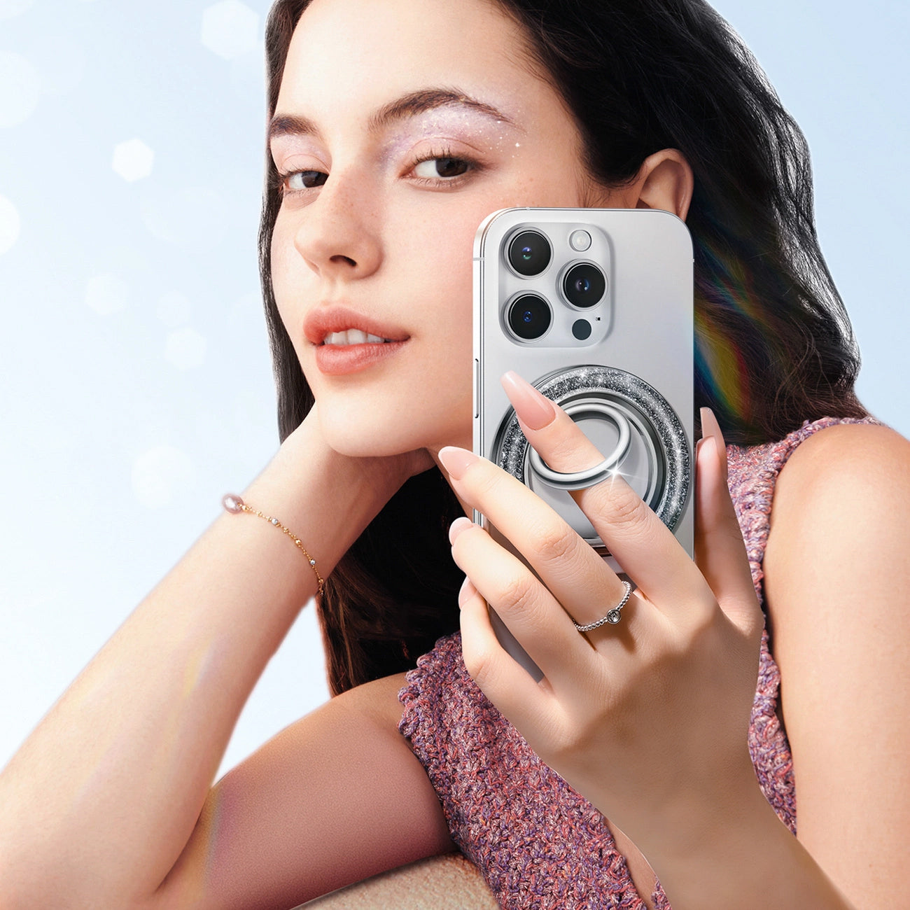 Joyroom JR-ZS425 Glitter univerzális gyűrűtartó, fekete