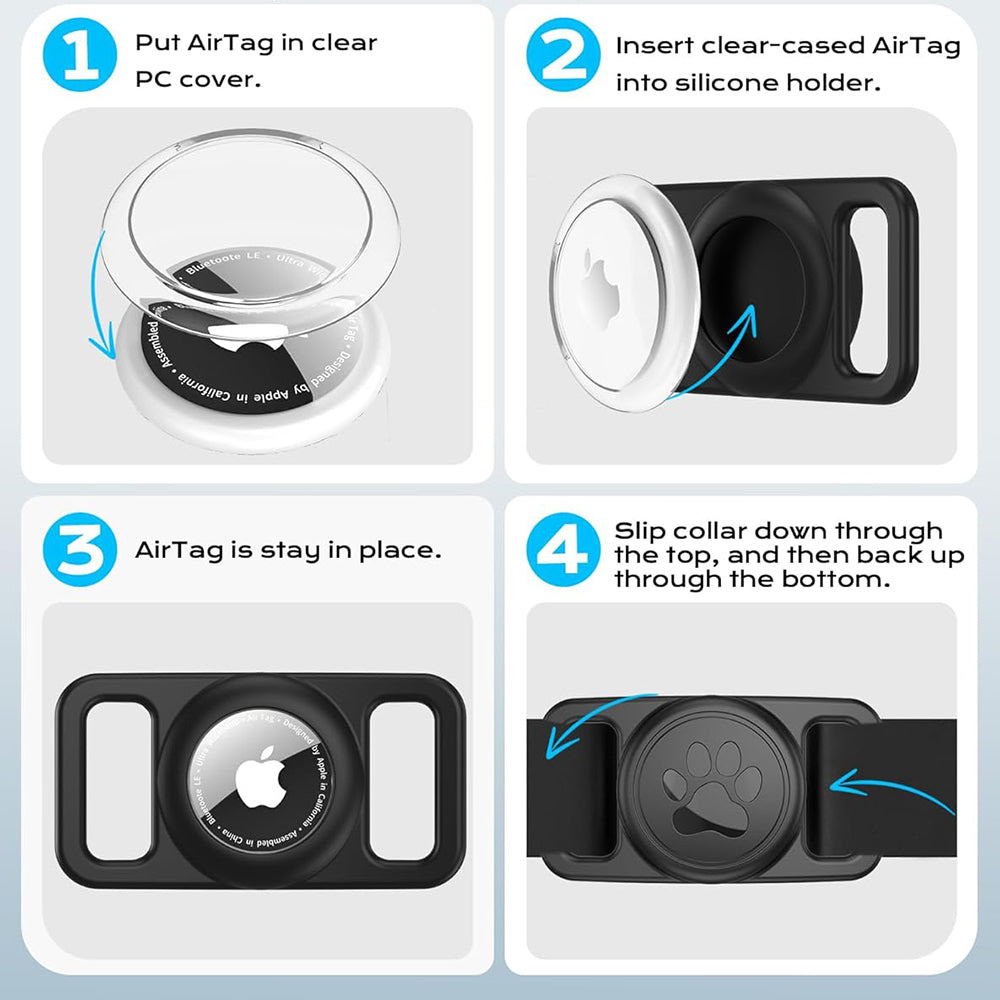 Techsuit BuddyGuard DG1 tartó Apple AirTaghez háziállat nyakörvre, Fekete