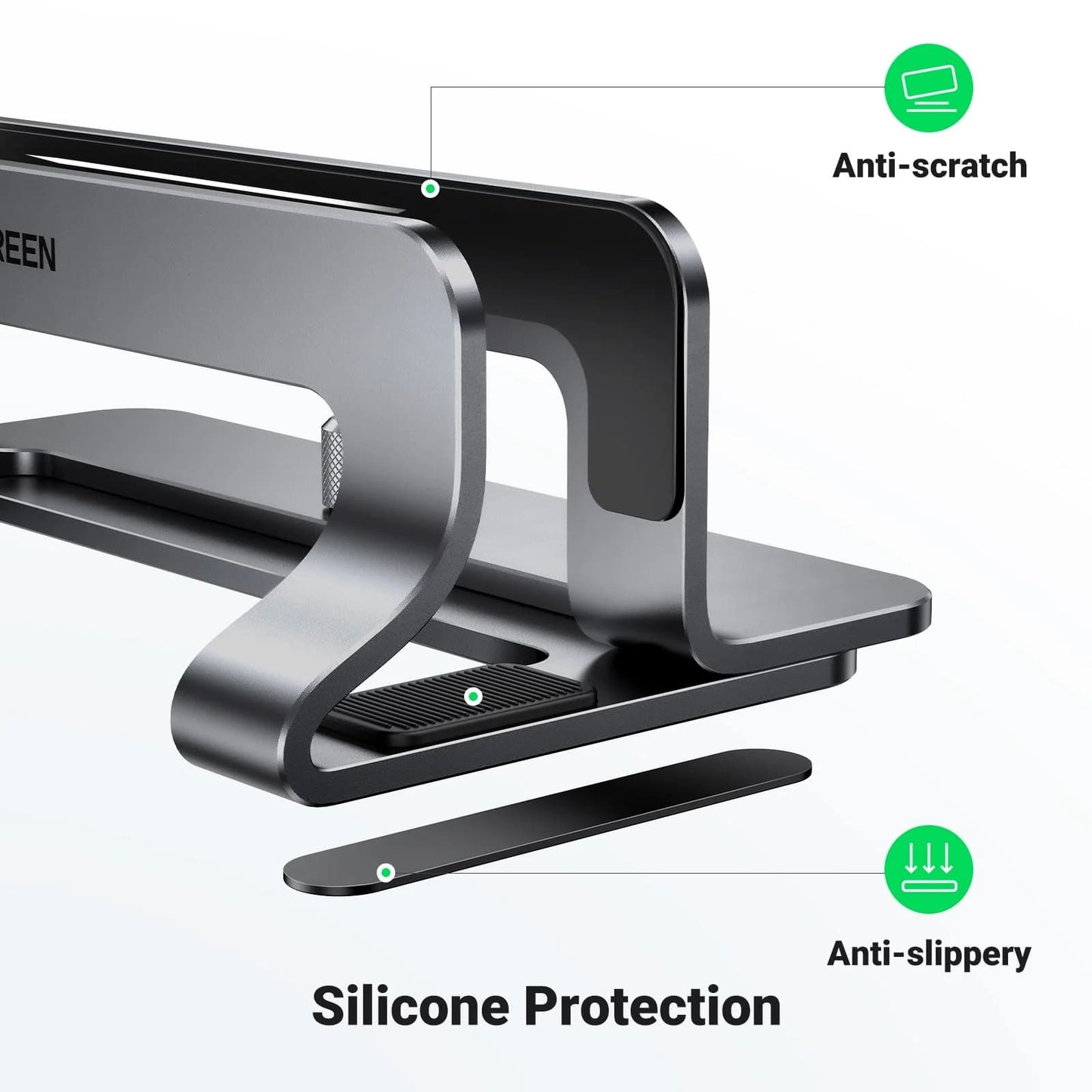 UGREEN LP258 függőleges laptop tartó 12mm - 26mm vastagságú laptopokhoz, ezüst