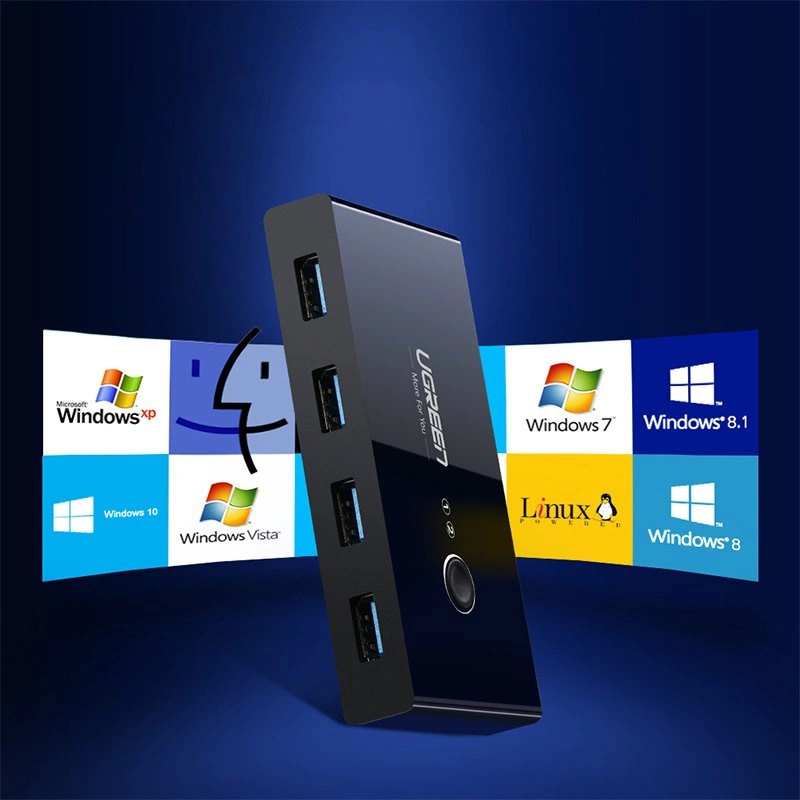 UGREEN US216 USB kapcsoló (30768) Két megosztós doboz új verzió, 4 x USB-A 3.0, fekete