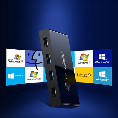 UGREEN US216 USB kapcsoló (30768) Két megosztós doboz új verzió, 4 x USB-A 3.0, fekete