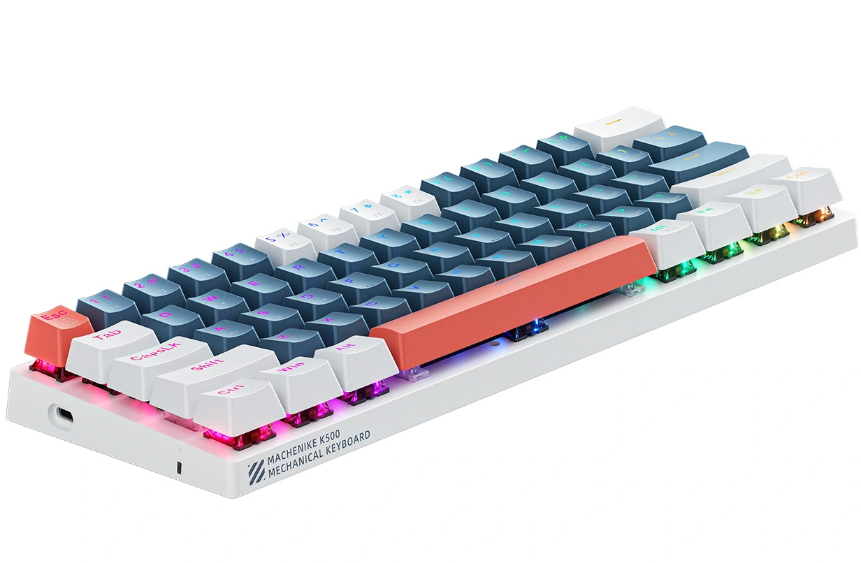 Machenike K500-B61 Mechanikus Gaming Vezetékes USB Billentyűzet, RGB, Kék Fehér