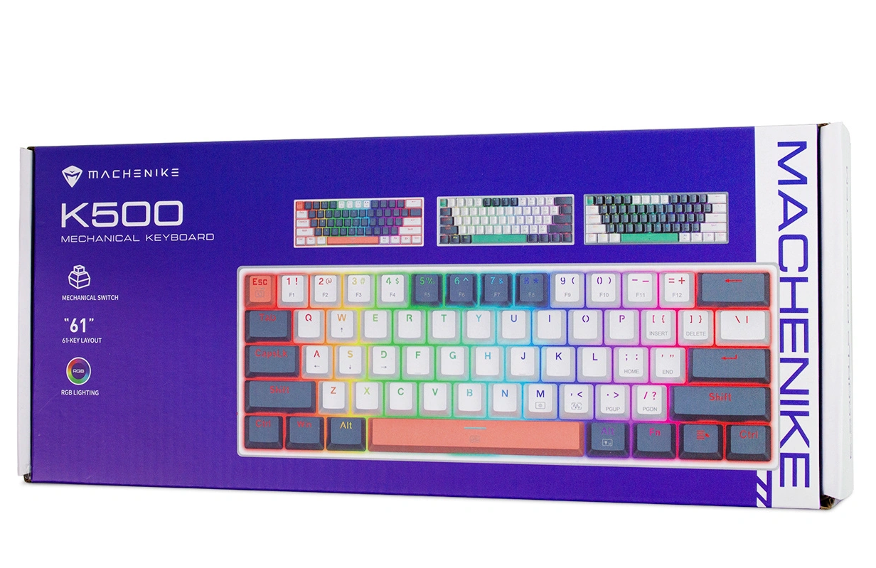 Machenike K500-B61 Mechanikus Gaming Vezetékes USB Billentyűzet, RGB, Kék Fehér