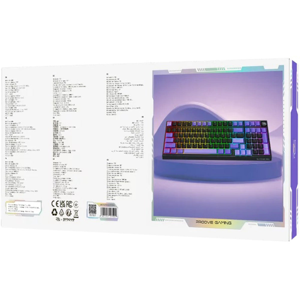 Proove Slicker Pro vezeték nélküli játékbillentyűzet, RGB, BT / Wi-Fi / Vezetékes, 1.8m, Fekete WKSLPEN22416