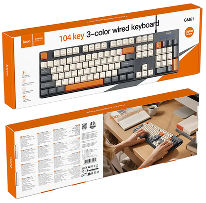 Wired USB Keyboard HOCO GM61 Tri-Color, 1.45m, Gray