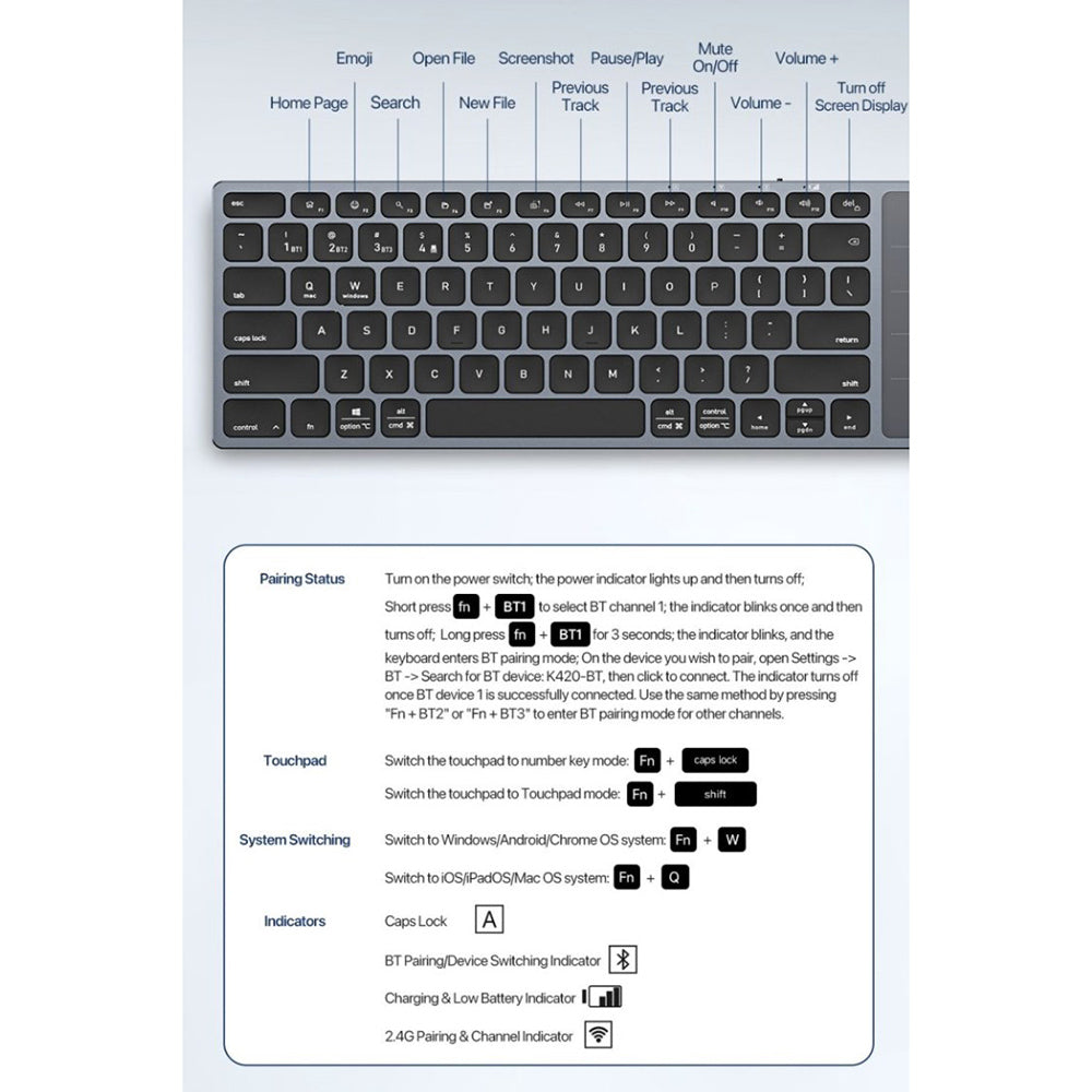 DUX DUCIS LK Wireless Keyboard, BT / Wi-Fi, Black