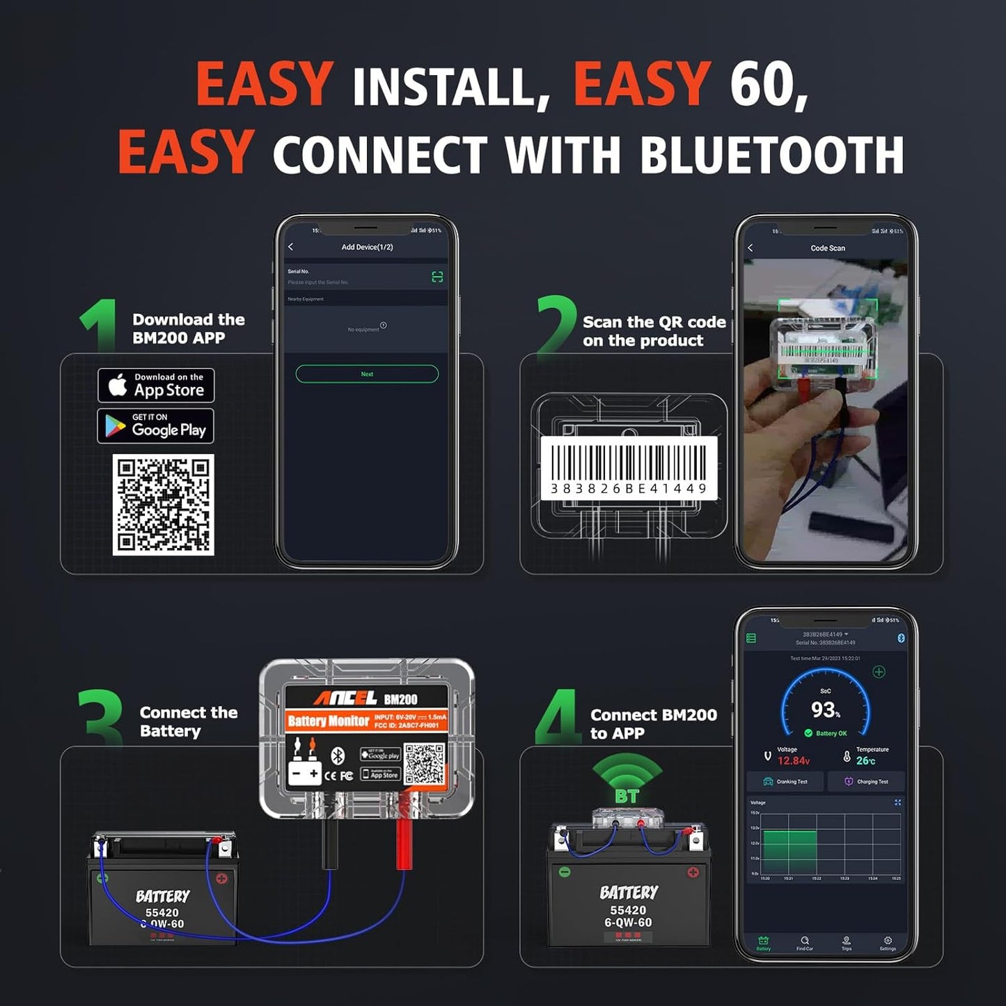 Bluetooth teszter autó akkumulátor monitorozáshoz Ancel BM200