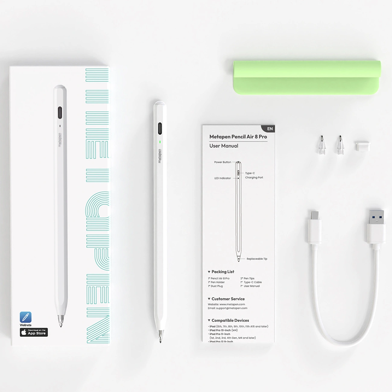 Touch Pen Metapen Air8 Pro Apple iPad-hoz, Aktív verzió, Fehér ME-APP172